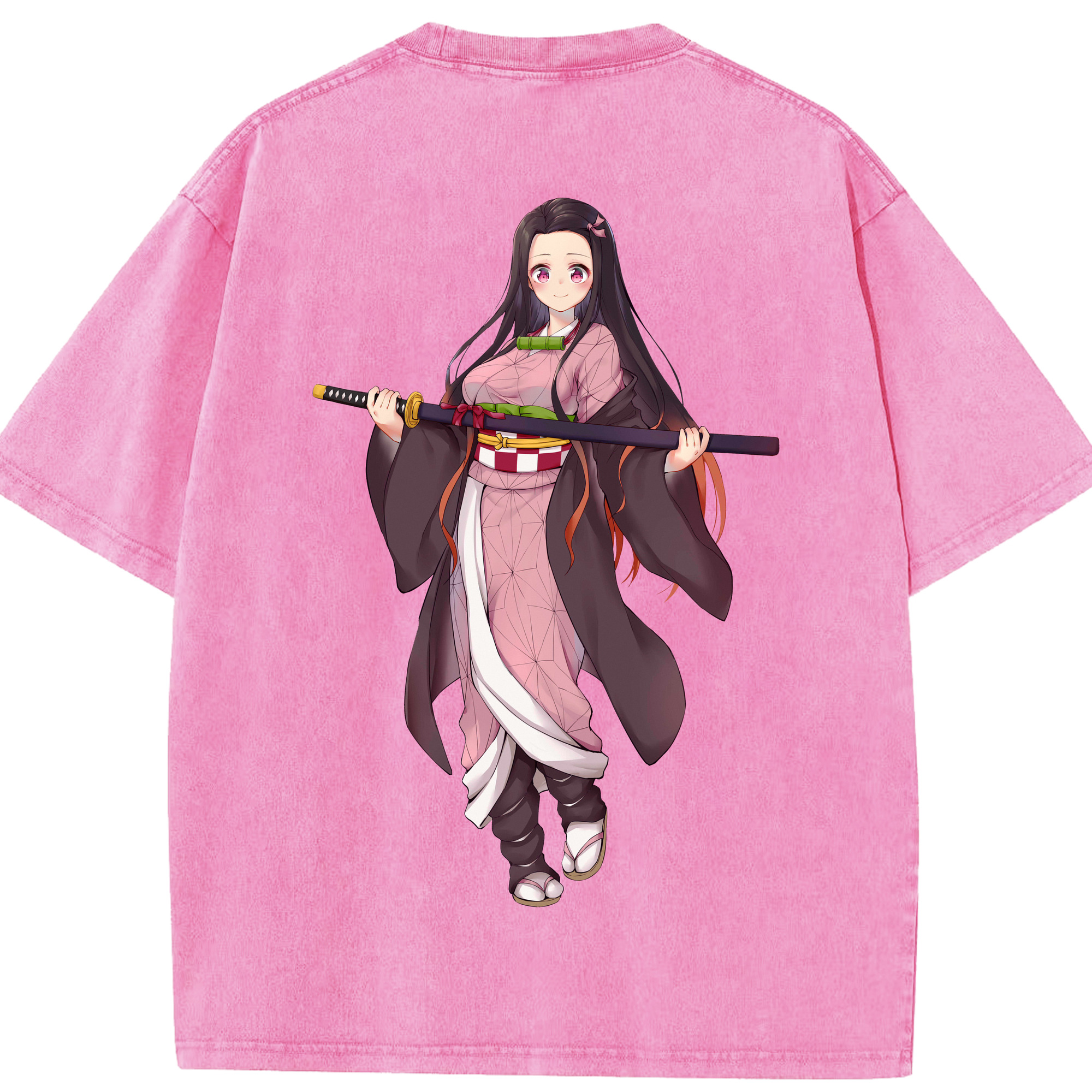 （画像用） 鬼滅の刃（きめつのやいば）竈門 禰󠄀豆子／かまど ねずこ Kamado Nezuko 綿100% ヴィンテージ風 半袖Tシャツ（背面プリント）